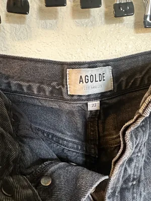 Agolde‎ Washed Black High-Rise Frayed Hem Denim Shorts 90s thumbnail 3