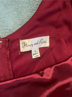 Honey and Rosie One-Shoulder Satin Dress in Burgundy thumbnail 2