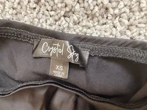 Black satin slip skirt with lace trim thumbnail 2