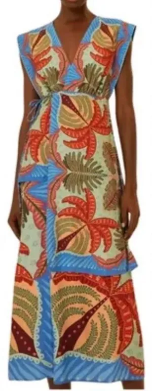 Farm Rio Viscose Sleeveless Tropical Print Blue Maxi Dress Size Small thumbnail 1