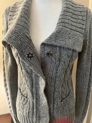 St. John's Bay Cardigan Women’s Size S Gray Cable Knit Sweater thumbnail 2