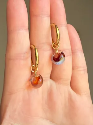 Handmade Japanese magatama quality glass simple minimalist hoop earrings💛 thumbnail 3