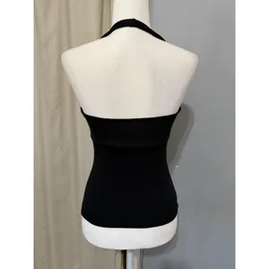 Y2K Bebe Womens Size M Black V-Neck Halter Top Slim Fit Open Back Made in USA thumbnail 3