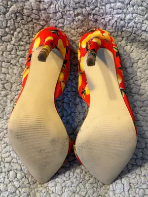 JustFab Margaux Lemon Print Pointed Toe D'Orsay Stiletto Heels. thumbnail 5