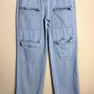 Women's Cargo Jeans Small Light Wash Blue Y2K Wide Leg Multi Pocket Utility thumbnail 5