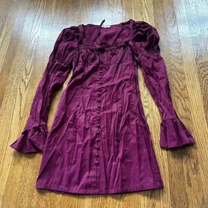 Urban Outfitters Burgundy Milkmaid Dress Eggie Nirvana Dress sz XS thumbnail 1