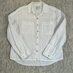 Rachel Zoe Women's 100% Linen Mother Of Pearl Button Down Collar Shirt L thumbnail 1
