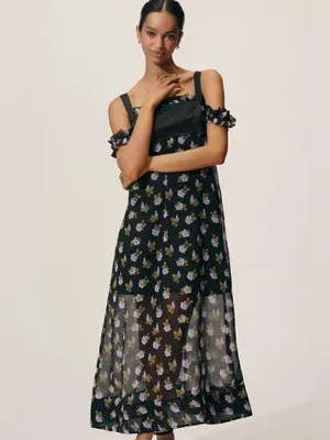 NWT Anthropologie Maeve Floral Square Neck Midi Dress M thumbnail 2