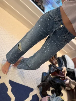 ASOS DESIGN Petite Rhinestone Embellished Ripped Jeans Size 24 thumbnail 3