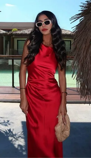 Zara dress Maxi Red satin Lingerie Fitted wedding Party thumbnail 1