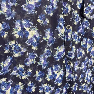Liz Claiborne Long‎ Sleeve Blouse XL Blue Sheer Floral Button Top Cottagecore thumbnail 3