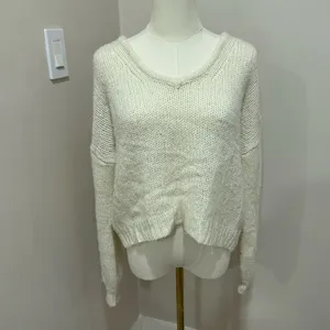 Madewell‎ Womens Cream Chunky Knit V-Neck Pullover Sweater XS Ivory Relaxed Fit thumbnail 2