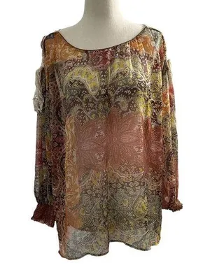 Zara Women Size Medium Blouse Sheer Bohemian Long Sleeve 7-216 thumbnail 1