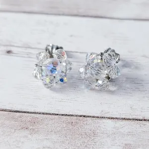 Vintage Clip On Earrings Clear Beads with Slight Iridescence thumbnail 2