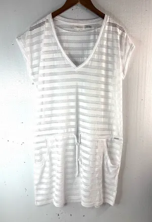 Calvin Klein M White Perforated Pocketed V-Neck Swim Coverup thumbnail 1