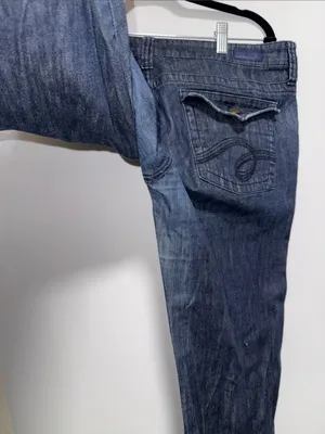 See‎ Thru Soul Dark Wash Flare Leg Jeans Size 32 Blue Denim Flap Pocket Boho Y2K thumbnail 7