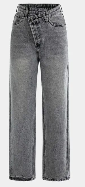 Micas Asymmetric Waist Straight Leg Jeans‎ Gray Size Small thumbnail 1