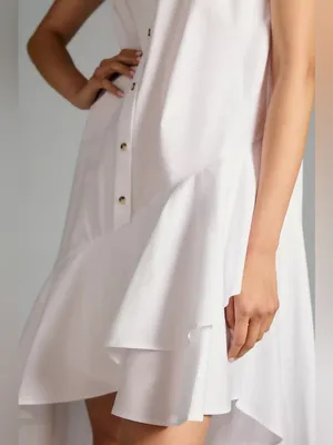 Anthropologie Maeve Sleeveless Button Down Tiered Ruffle White Midi Dress S thumbnail 4