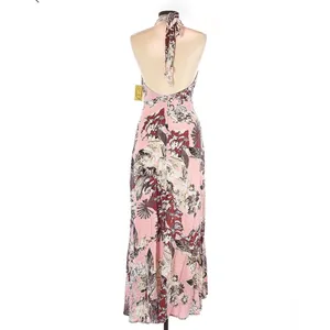 Aakaa Floral Halter Maxi Dress Size L NWT Reg $55 100% Rayon thumbnail 3