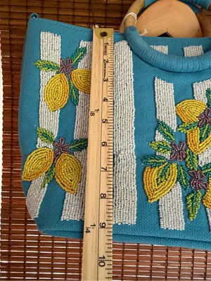 Sol and Mer Beaded Lemon Stripe Canvas Tote Crossbody Bag NWT thumbnail 4