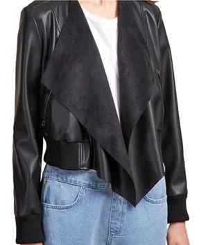 French Connection Black Draped Faux Leather Waterfall Jacket thumbnail 1