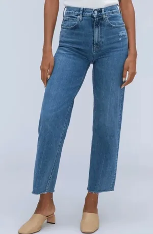Everlane The Way-High Jean 27L Distressed Raw Hem Straight Leg Blue Denim 27 L thumbnail 1
