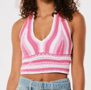 Hollister Pink crochet Halter Top thumbnail 2