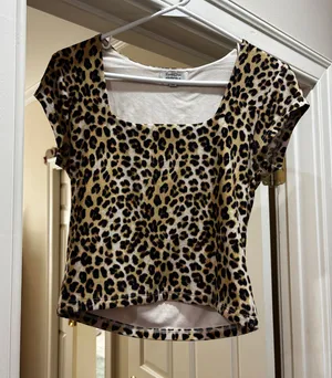 Cheetah Print Square Neck Top Multiple Size L thumbnail 1