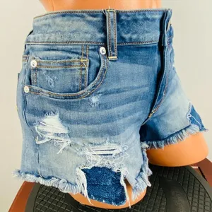 American Eagle Womens 12 360 Super Stretch Shortie Denim Peekaboo Shorts thumbnail 2