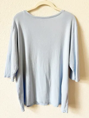 Eileen Fisher 100% Organic Cotton V Neck Top Pale Blue Size XL Minimalist thumbnail 2