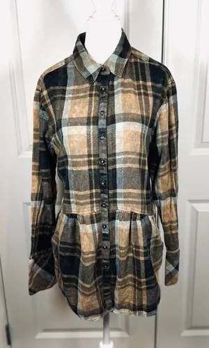 Free People Plaid Tunic Small Babydoll Boho Cottagecore Fall Layering Pockets thumbnail 1