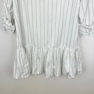 Madewell Bubble Hem Mini Shirtdress Pinstripe Poplin Cotton White Large NWT thumbnail 10
