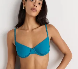 Nwt Quince Lagoon Teal Blue Italian Demi Bikini Top Size XS thumbnail 1