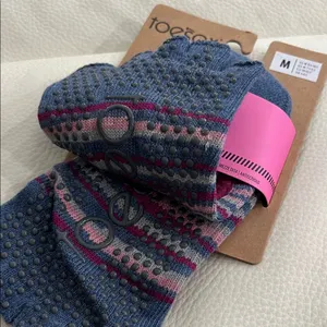 Toesox Elle Striped Toe Socks - Blue and Pink thumbnail 3