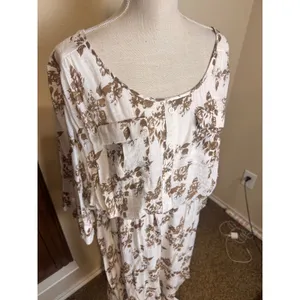 J. Gee Womens 2X Floral Midi Dress White Brown Elastic Waist Lined Cottagecore thumbnail 2