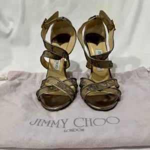 Jimmy Choo Metallic Lace Strappy Stiletto Sandals Heels Size 39 thumbnail 2