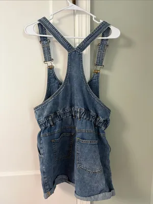 PacSun Women’s Denim Short Overalls Blue Romper size Medium thumbnail 5