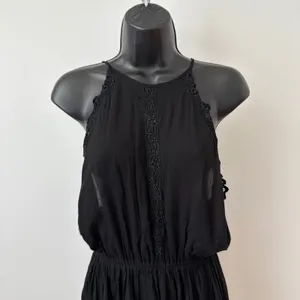 Free People Medium Black Romper Halter Neck Embroidered Gauze‎ Boho Festival thumbnail 4