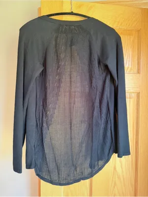 Maurices Long Sleeve Pointelle Back Open Front Cardigan Sweater Black Small thumbnail 9