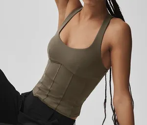 Alo Yoga Airbrush Sparks Fly Corset Tank Olive Tree S thumbnail 1