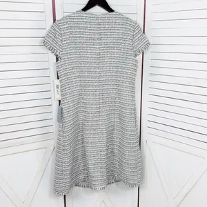 Eliza J Spring Tweed Fringe Hem Fit‎ Flare Dress White Pink Black Size 12 thumbnail 11