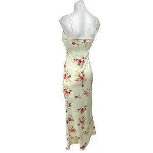Women's Yellow Floral Sleeveless Cami Camisole Maxi Bodycon Slip Tank Dress Sz S thumbnail 6