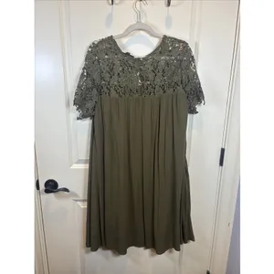 NWT Lane Bryant Size 14 Plus Crochet Olive Green Lined Midi Short Sleeve Dress‎ thumbnail 6