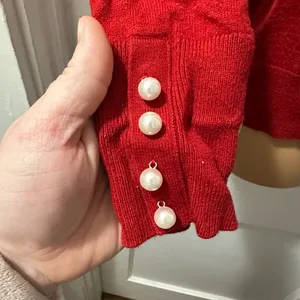 Loft Red Long Sleeve Sweater with Pearl Accents on‎ Sleeves in M thumbnail 2