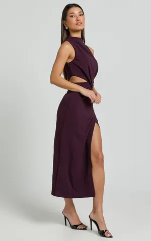 New Showpo Midi Dress Front Twist Cut Out Thigh Split Dress Size XS MSRP $99 thumbnail 2