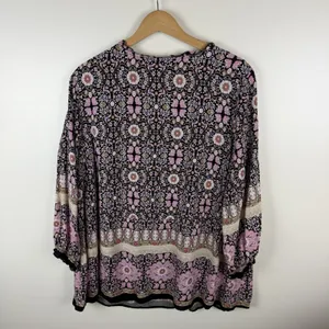 Cato Floral Medallion Blouse Size 18/20W Black Multicolor Boho Lightweight Comfy thumbnail 5