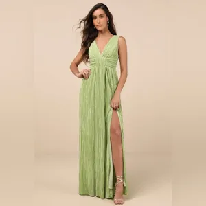 LULU’S Melitta Lime Green Plisse Sash Maxi Dress thumbnail 4