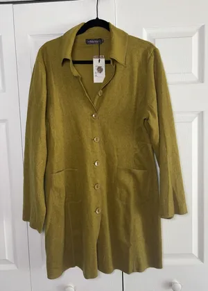 Bella Blue Longline Button Cardigan Womens Size S/M Olive Wool Blend Lagenlook thumbnail 1