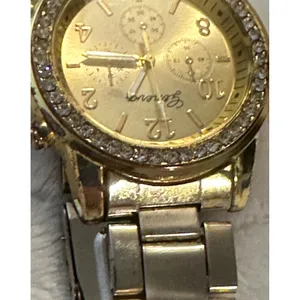 Geneva Gold Tone Rhinestone Bezel Faux‎ Chrono Quartz Analog Women's Wrist Watch thumbnail 5