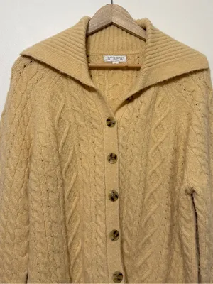 J. CREW Collared Cable Knit Cardigan Size XL Sweater Cream Fall Winter CC004 thumbnail 4